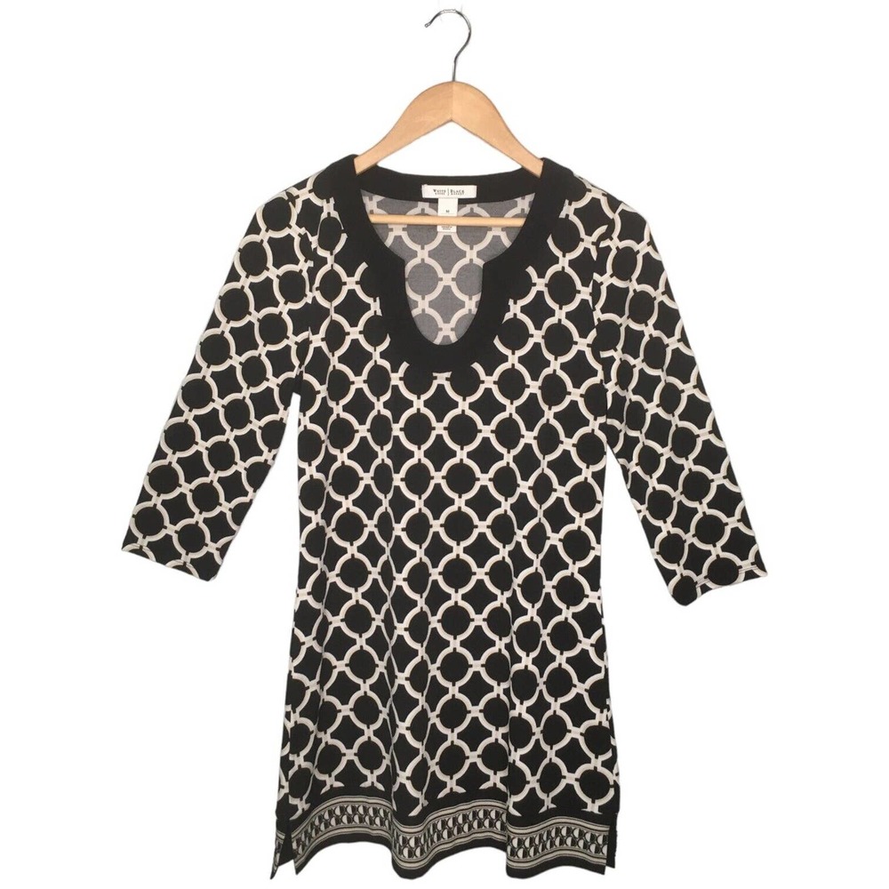 WHBM White House Black Market Geometric Print Half Sleeve Round Neck Dress M